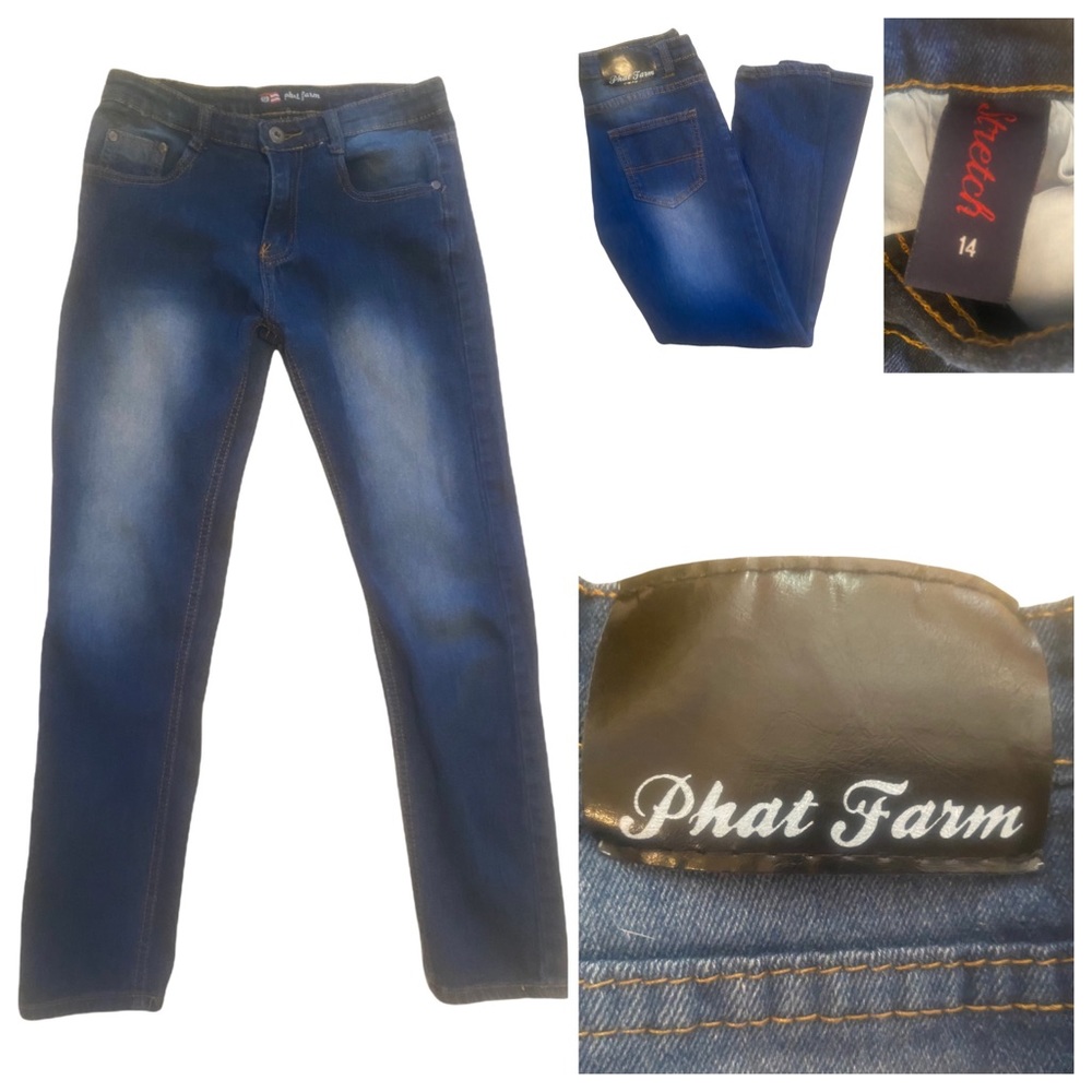 Phat Farm Denim Youth Jeans Sz 14 Stretch Skinny Fit Dark Wash Blue Jeans EUC